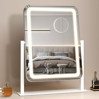 Vanity Mirror with Lights,13.1"×16.7"LED Makeup Mirror,Lighted Makeup Mirror with Lights, Smart Touch Control Dimmable 3 Modes Light, Lighted Up Mirror for Makeup Desk, Bedroom, Dressing Room