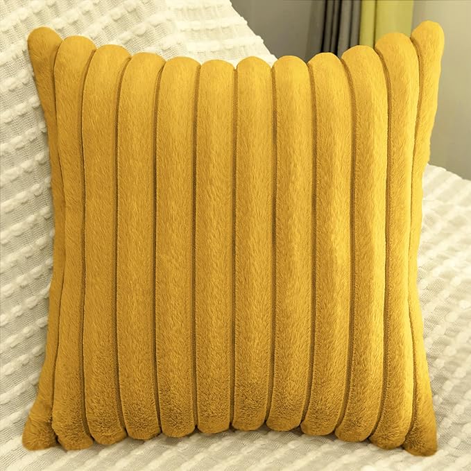 2 Pack 16x16 Pillow Cover Velvet Pillow Covers, Faux Fur Square Throw Pillow Covers for Living Room Decorations Throw Pillow Case, Throw Pillow Cover Cushion Cover for Sofa Bedroom Car, Mustard Yellow