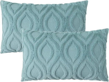 decorUhome Spring Throw Pillow Covers 12x20 Inch Set of 2, Soft Plush Faux Wool Aqua Solid Couch Pillow Covers, Accent Farmhouse Neutral Square Pillow Cases for Sofa Bed Living Room