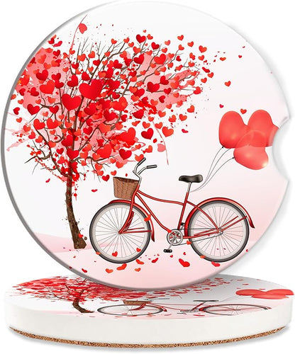 Love Tree Bicycle Cup Holder Coasters for Car,Cute Cup Holder Coasters,2 Pack Anti Slip Ceramic Car Cup Holder Accessories with Finger Notch for Women Men 2.56"