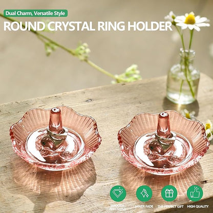 Jewelry Tray Set of 2 Crystal Trinket Dish Flower-shaped Ring Holder Elegant Tray Decor for Christmas, Birthday, Wedding, Engagement (3.5in)