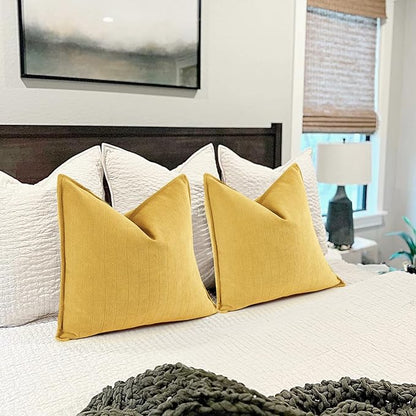 ZWJD Yellow Pillow Covers 18x18 Set of 2 Chenille Throw Pillow Covers with Elegant Design Soft and Luxurious Decorative Throw Pillows for Couch, Bed, and Home Decor