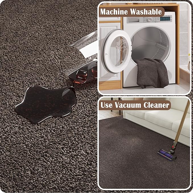 jinchan Solid Plush Runner Rug 2x5 Performance Shaggy Washable Hallway Rug Soft Modern Faux Wool Cozy Non Slip Carpet for Bedroom Laundry Room Living Room Kids Nursery Brown