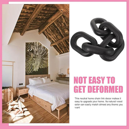 OSOLADY Wood Chain Link Decor: 5-Link Decorative Wooden Chain - Aesthetic Home Decor for Farmhouse Bookshelf Coffee Table Living Room Racks Cabinet Black