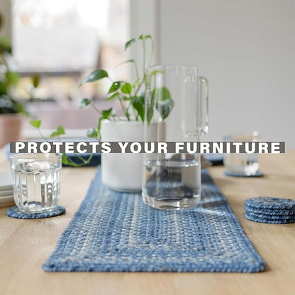 Homespice Denim Braided Oval Table Runner, Country Coastal Decor, Blue 11x36 - Jute Dining Table Accessories - Rich Colors, Easy to Clean, Durable and Protects Furniture