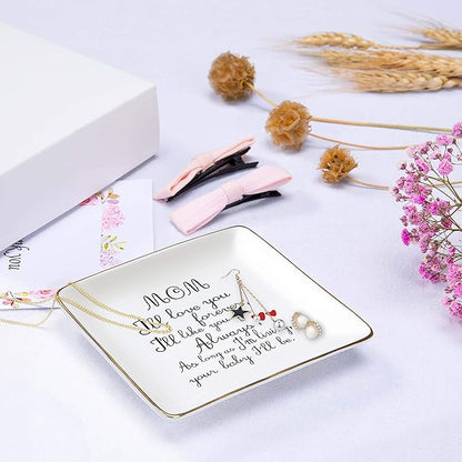 Mother's Day Gift for Mom-Unique Birthday Thanksgiving Christmas Gift for Mother-Mommy Present-Ceramic Jewelry Tray,Trinket Holder,Ring Dish-Surprise Present for Mommy-Mom,I'll Love You Forever