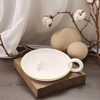 Handmade Ceramic Palo Santo Holder Burner & Sage Holder - Mini Tabletop Burner Tray with Ash Catcher, Decorative Incense Holder for Spiritual Meditation & Yoga
