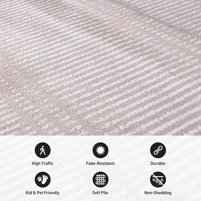 Rugshop Contemporary Stripe Lines High Traffic Living Room,Bedroom,Kitchen, Home Office High Traffic Living Room,Bedroom,Kitchen, Home Office Area Rug 5' x 7' Beige