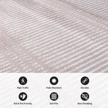 Rugshop Contemporary Stripe Lines High Traffic Living Room,Bedroom,Kitchen, Home Office High Traffic Living Room,Bedroom,Kitchen, Home Office Area Rug 7'10" x 10' Beige