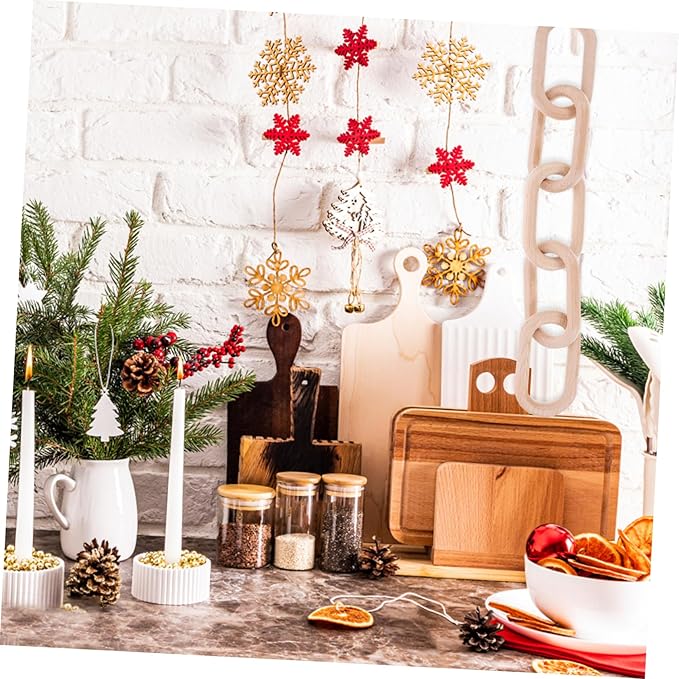 Housoutil Wood Chain Link Decor Minimalist Wooden Chain Decoration for Living Room Dining Table Shelf Ornament Rustic Home Decor Beautiful