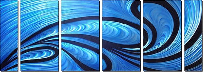 Unique Metal Wall Sculpture, Metal Wall Art with proud as a peacock design, Abstract Blue and Black Modern and Contemporary Décor, Aluminum Artwork, Indoor and Outdoor decoration, 6 panels 64"Wx24"H