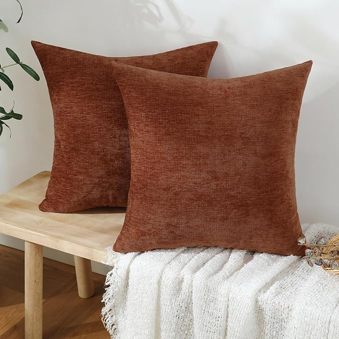 Jeneoo Terracotta Decorative Throw Pillow Covers Soft Chenille Comfy Lumbar Couch Cushion Cases for Living Room Sofa Decor (Set of 2, 12 x 20 Inches)