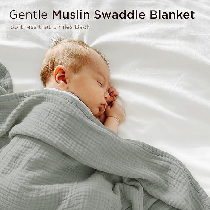 Threadmill Muslin Baby Blanket | 4 Layer Swaddle Blankets for Newborns| Multi-Use Muslin Blankets 41 x 37| Ultra-Soft Breathable Baby Wrap for Boys & Girls| Registry Essential| Scottish Grey