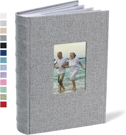 Vienrose Photo Album 4x6 300 Photos Linen Frame Cover with Memo Areas Photobook Large Capacity Slip-in Pictures Book for Wedding Baby Vacation, Grey