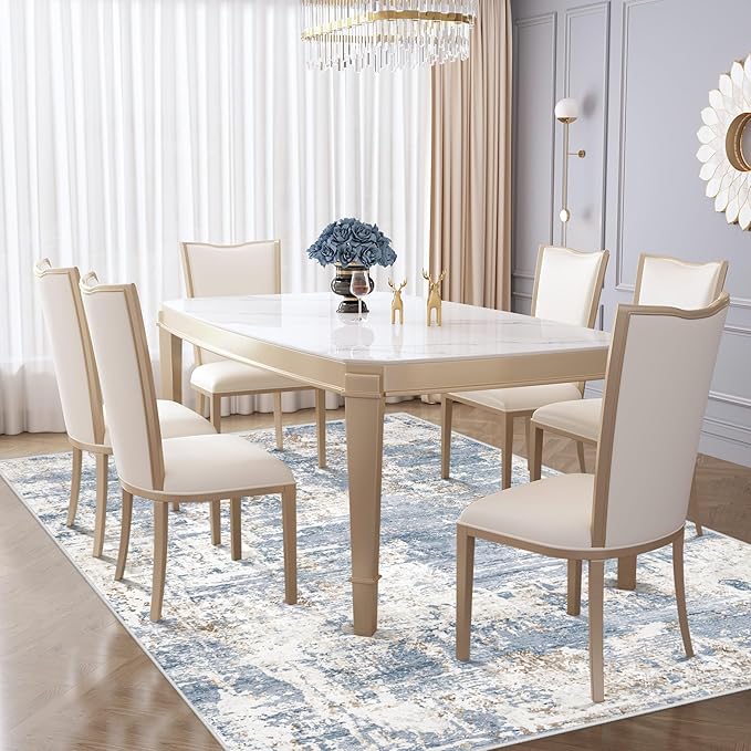 5x7 Area Rugs for Living Room, Washable Modern Abstract Large Area Rug Neutral Soft Non Slip Kids Rug Stain Resistant Indoor Carpet for Bedroom Nursery Dining Room Home Office(Blue, 5'x7')