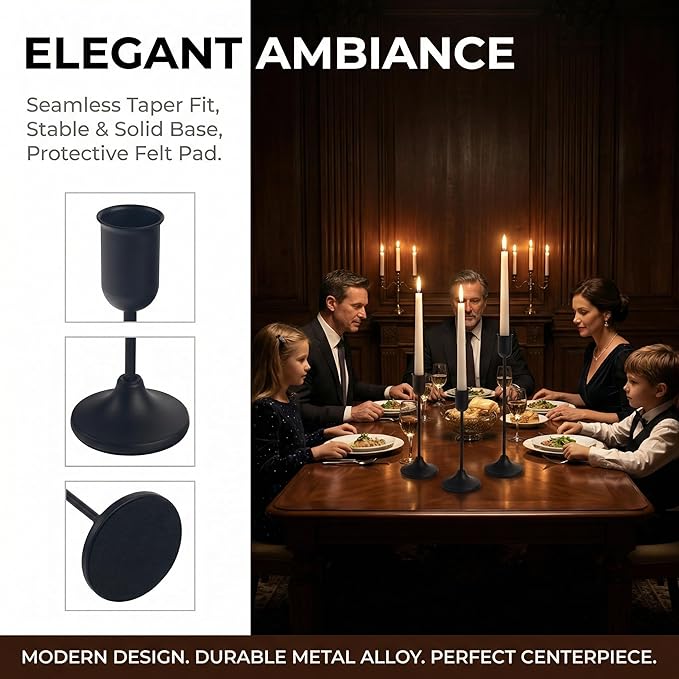 54 Pcs Black Candlestick Holders Set - Vintage Brass Taper Candle Holder for Pillar Candles - Modern Decorative Centerpiece for Wedding Fireplace Mantel Decor - Cozy Atmosphere Housewarming Gift