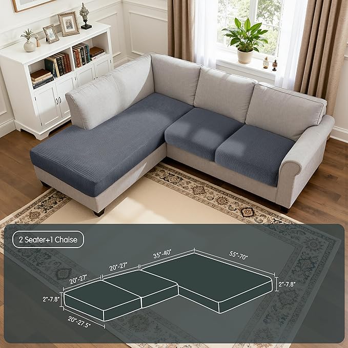 Hokway Chaise Cover Set Individual Couch Cushion Slipcovers Reversible Cushion Protector for L-Shape Sofa