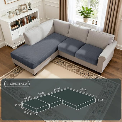 Hokway Chaise Cover Set Individual Couch Cushion Slipcovers Reversible Cushion Protector for L-Shape Sofa