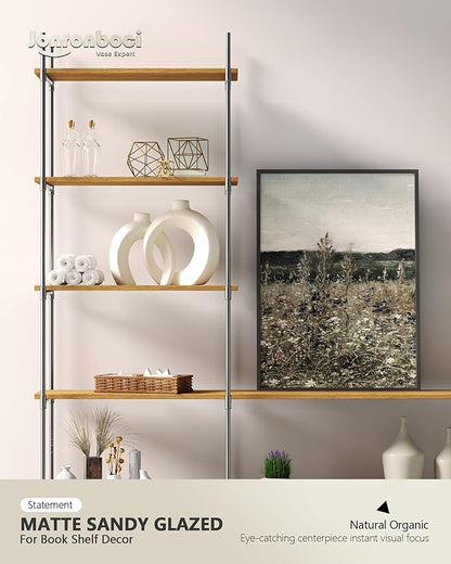 Interlocked Decorative Vase Set of 2 | Matte Sand-Textured Ceramic Vases for Modern Japandi & Boho Home Decor, Standalone or with Flowers for Mantel, Shelf, Entryway Console Table (Matte Cream White)
