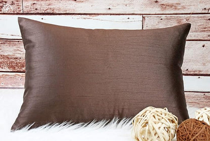 Aiking Home 12x18 Inches Faux Silk Rectangular Throw Pillow Cover, Zipper Closure, Brown (Set of 2)