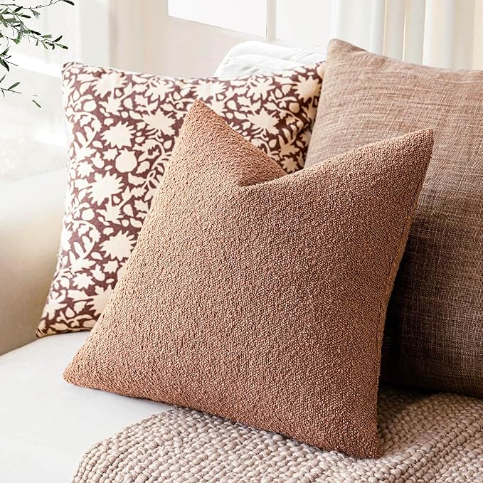 Foindtower Decorative Textured Boucle Throw Pillow Covers Accent Solid Pillow Cases Neutral Soft Cozy Couch Cushion Case for Chair Sofa Bedroom Living Room Home Decor 24x24 Inch,1PC,Dusty Orange Hazel