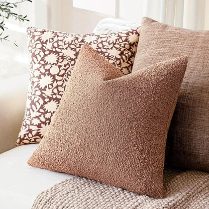 Foindtower Decorative Textured Boucle Throw Pillow Covers Accent Solid Pillow Cases Neutral Soft Cozy Couch Cushion Case for Chair Sofa Bedroom Living Room Home Decor 16x16 Inch,1PC,Dusty Orange Hazel