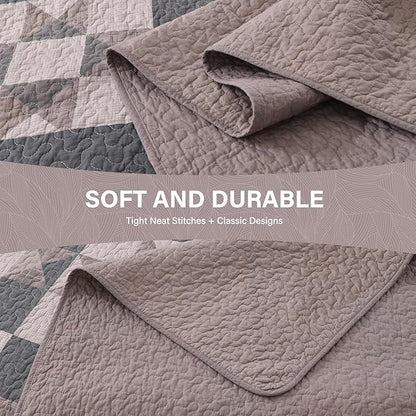 SahSahCasa 100% Cotton 120"x120" Oversized California King Bedspread Coverlet Quilt Set, Cal King Quilted Bedspread Extra Large Reversible XL Bed Spread Lightweight Comforter, Brown/Black/Taupe