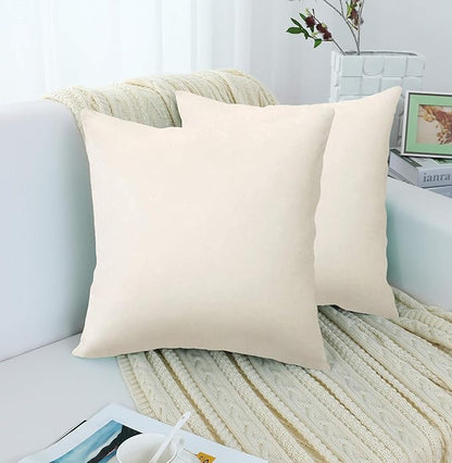 Jeneoo Comfy Soft Thick Velvet Throw Pillow Cases for Sofa Couch, Decorative Solid Square Cushion Covers for Bedroom Car (Off White, 18 x 18 Inches, 2 Pieces