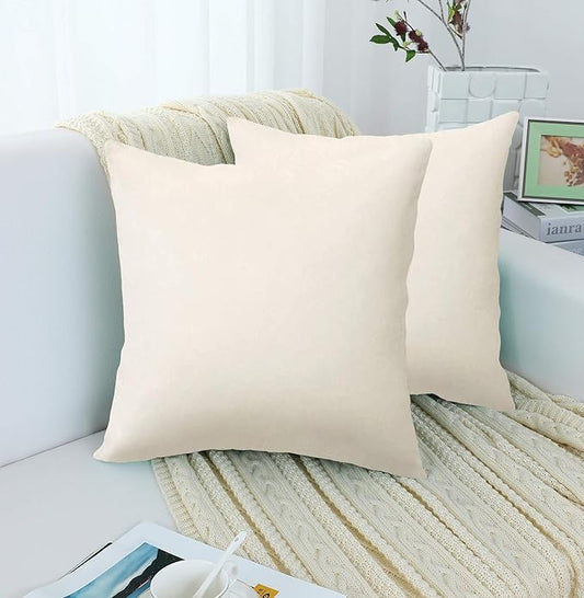 Jeneoo Comfy Soft Thick Velvet Throw Pillow Cases for Sofa Couch, Decorative Solid Square Cushion Covers for Bedroom Car (Off White, 18 x 18 Inches, 2 Pieces