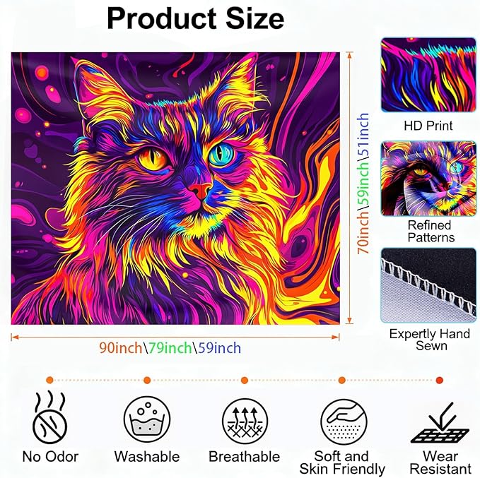 seewan Blacklight Tapestry UV Reactive Glow In The Dark, Neon Animal Skull Psychedelic Galaxy Wall Hanging for Bedroom Dorm Living Room Home Decor Backdrop Decor