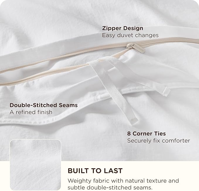 Bedsure Cotton Duvet Cover Full - Luxury Slub Weave 100% Cotton Duvet Cover with a Linen Like Textured, Easy Change Durable Bedding, Bright White, 80" x 90"