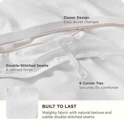 Bedsure Cotton Duvet Cover Queen Size - Luxury Slub Weave 100% Cotton Duvet Cover with a Linen Like Textured, Easy Change Durable Bedding, Bright White, 90" x 90"
