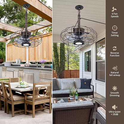 15" Outdoor Ceiling Fan with Light, with Remote and App Remote, IP65 Waterproof Gazebo Hanging Fan, 3CCT Dimmable, Portable Plug in Ceiling Fan with Cord Hook for Patio Porch Pergola (Antique Bronze)