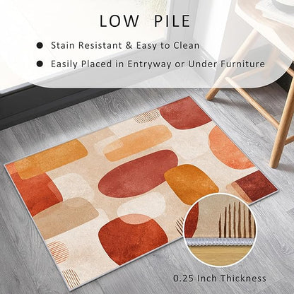 Boho Rug, Large 8x12 Area Rugs Retro Geometric Abstract Simple Pattern for Living Room, Bedroom, Boho Home Decor Accessories Indoor Carpet, Non Slip & Machine Washable