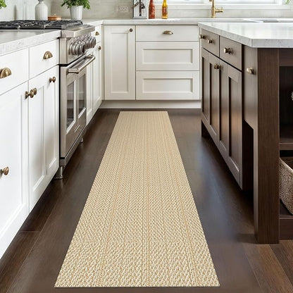 IOHOUZE Washable Runner Rug 2x8 Non Slip Rubber Backed Hallway Runner Entryway Runner Indoor, Kitchen Rugs Woven Cotton Floor Carpet for Kitchen Hall Entrance, Warm Beige/Orange/Apricot