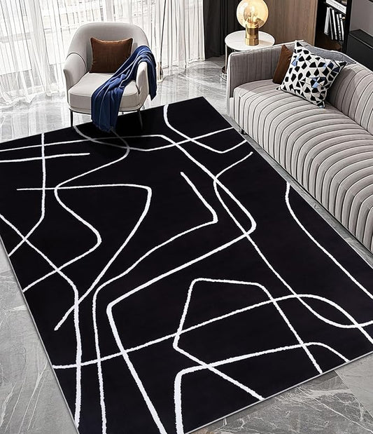 YIHOUSE Modern Washable Area Rug for Living Room Bedroom - Large Abstract Black and White Rug Non-Slip Ultra-Thin Home Decor (Dark Abstract, 6'x9'ft)