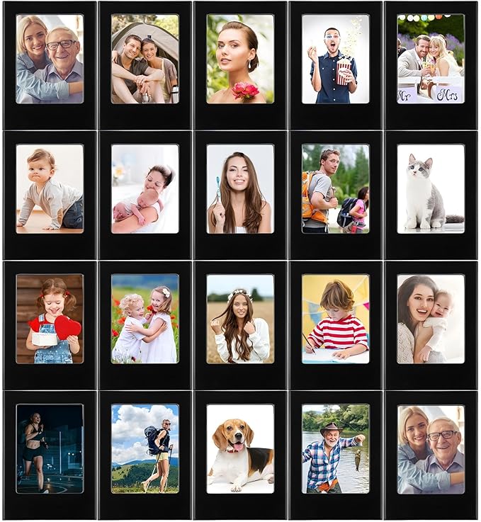Epakh 20 Packs Magnetic Photo Picture Frame Cute Mini Table Photo Frame Holder 3 Inches Plastic Colorful Picture Display for Fridge Office (Black)