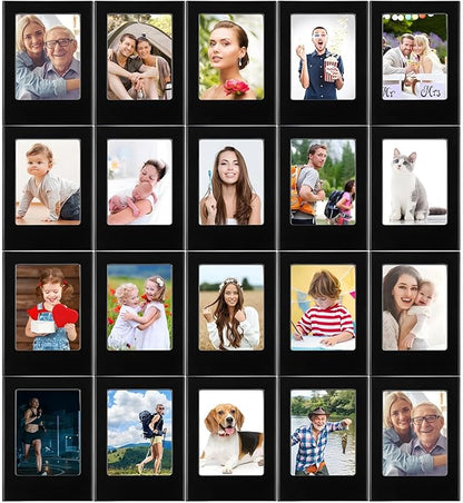 Epakh 20 Packs Magnetic Photo Picture Frame Cute Mini Table Photo Frame Holder 3 Inches Plastic Colorful Picture Display for Fridge Office (Black)