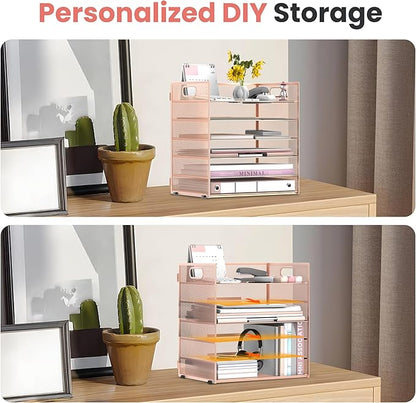 Daltack 6 Tier Paper Organizer for Desk, Paper Letter Tray Organizer for Desks, Mesh Desk File Organizers with Handle for Office, Home, School, Rose Gold, 2 Pack