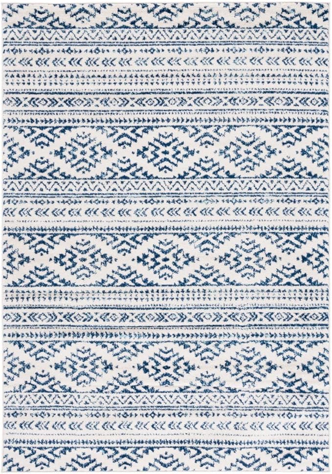 SAFAVIEH Tulum Collection Accent Rug - 2' x 4', Ivory & Navy, Moroccan Boho Tribal Design, Non-Shedding & Easy to Clean, Ideal for Front Door, Kitchen, Entryway, Foyer (TUL272D)