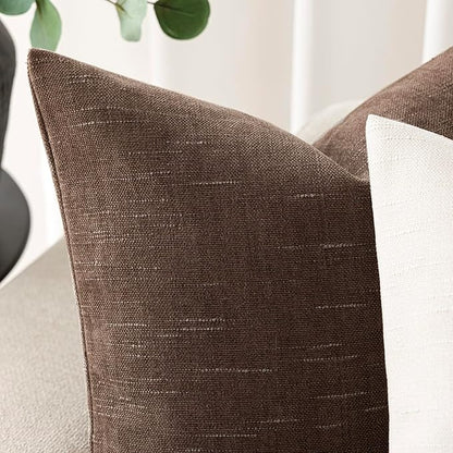 Foindtower Pack of 2 Soft Textured Chenille Throw Decorative Pillow Covers Square Accent Solid Cushion Cover Cozy Neutral Farmhouse Pillow Case for Couch Sofa Bedroom Living Room 18x18 Inch, Chocolate