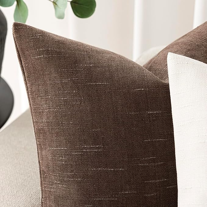 Foindtower Pack of 2 Soft Textured Chenille Throw Decorative Pillow Covers Lumbar Accent Solid Cushion Cover Cozy Neutral Farmhouse Pillow Case for Couch Sofa Bedroom Living Room 12x24 Inch, Chocolate