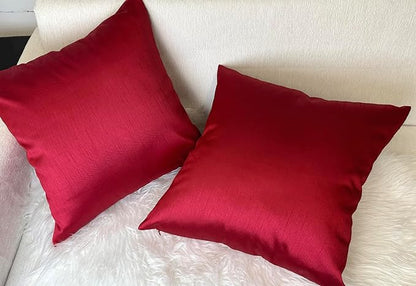 Aiking Home 18x18 Inches Faux Silk Square Throw Pillow Cover, Zipper Closure, Red (Set of 2)