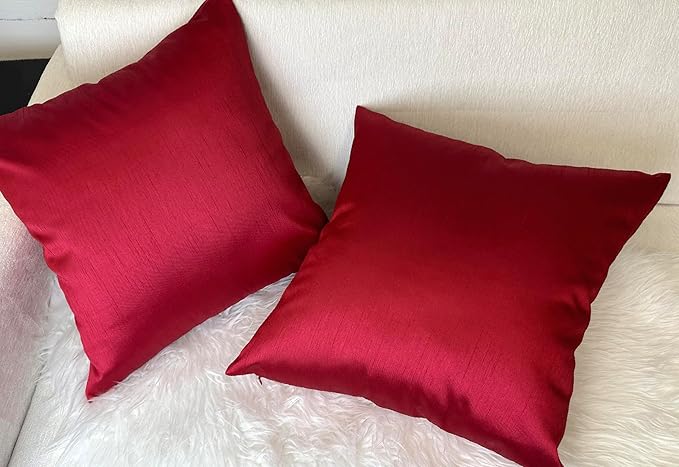 Aiking Home 20x20 Inches Faux Silk Square Throw Pillow Cover, Zipper Closure, Red (Set of 2)