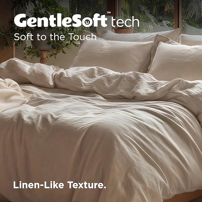 Bedsure 100% Washed Cotton Duvet Cover Oversized King - Frosted Almond Minimalist Cotton Duvet Cover Linen Like - GentleSoft™ Plain Simple Bedding (Frosted Almond, Oversized King, 120"x98")