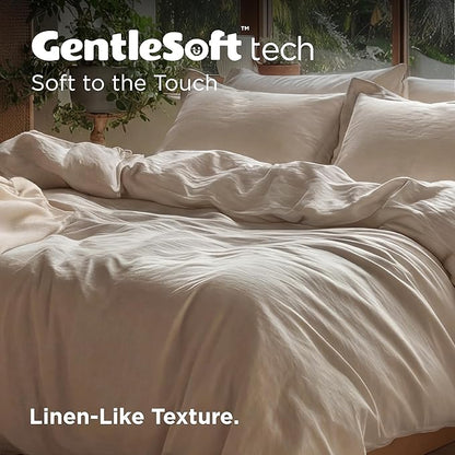 Bedsure 100% Washed Cotton Duvet Cover Twin - Frosted Almond Minimalist Cotton Duvet Cover Linen Like for All Seasons - GentleSoft™ Plain Simple Bedding (Frosted Almond, Twin, 68"x90")