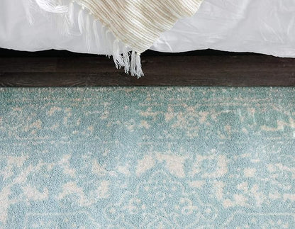 Rugs.com Arlington Collection Rug – 6 Ft Runner Aqua Medium-Pile Rug Perfect for Hallways, Entryways