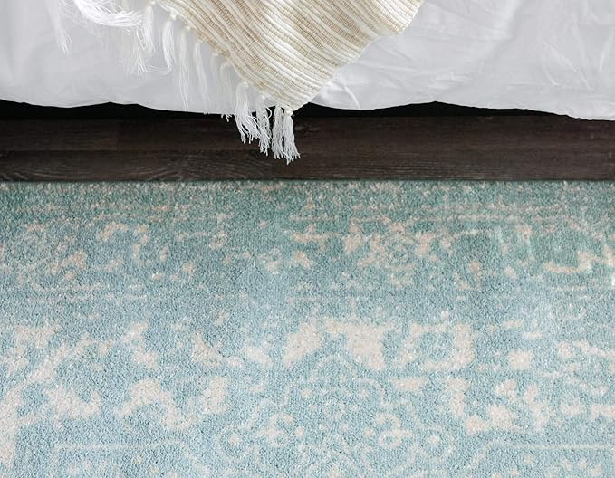 Rugs.com Arlington Collection Rug – 12 Ft Runner Aqua Medium-Pile Rug Perfect for Hallways, Entryways