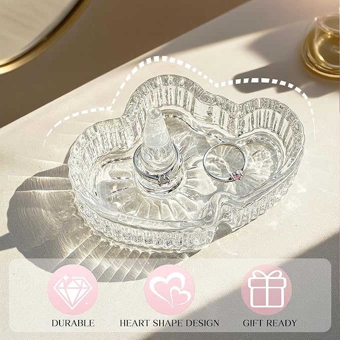 H&D HYALINE & DORA Crystal Heart Ring Holder Engagement Wedding Ring Holder For Jewelry, Christmas Birthday Gifts for Women,Her,Best Friend