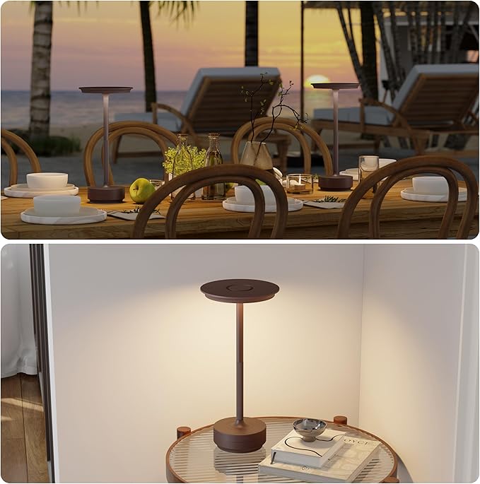 1 Pack Rechargeable Table Lamps Cordless, Portable 5000mAh Outdoor Table Light, 3 Color Stepless Dimming LED Table Lamp with Memory Function, for Home/Dinner/Patio/Restaurant.(Rust)